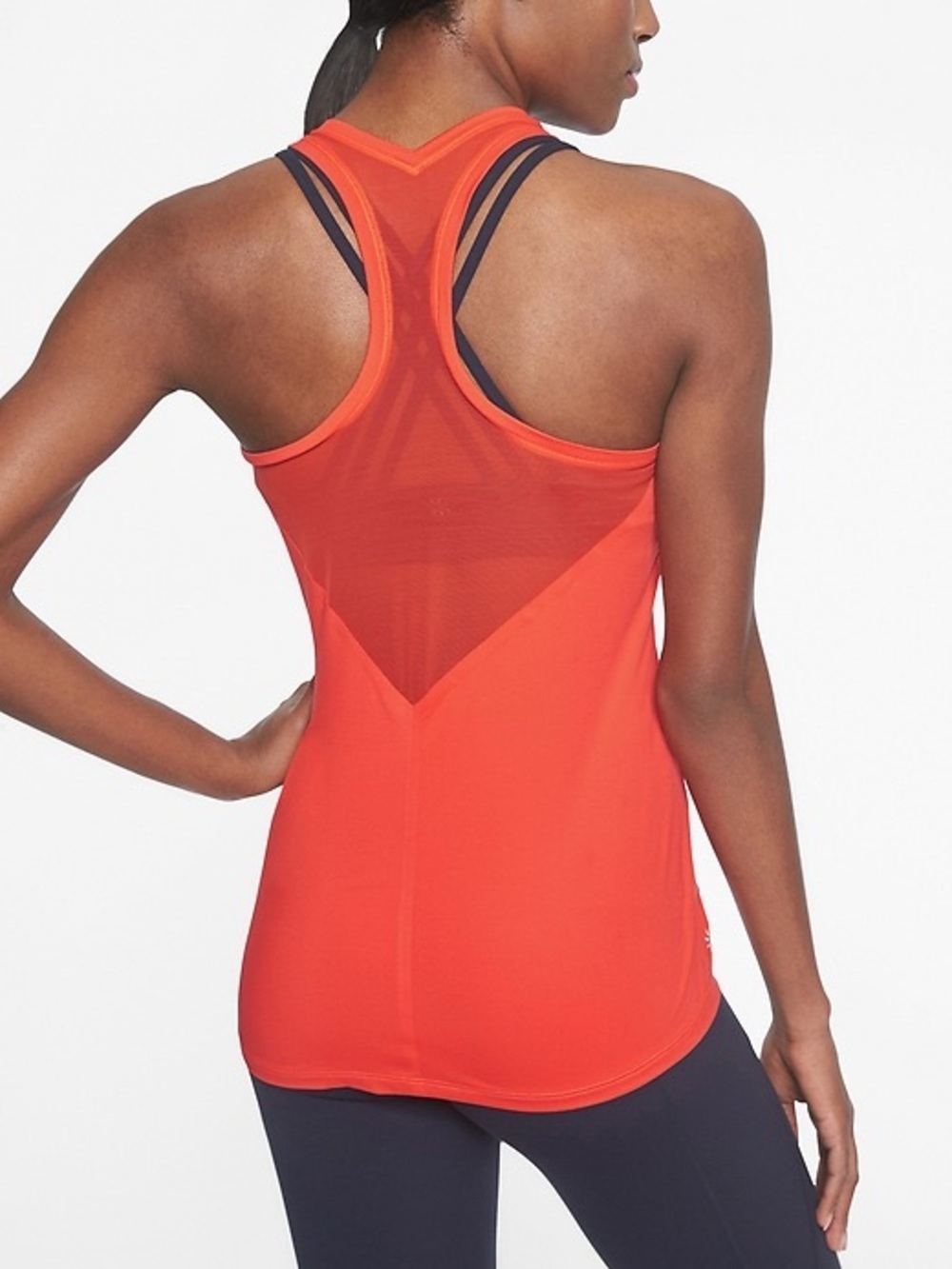 Athleta Mesh Chi Tank Top On Fire Bright Orange Racer Back Workout Athletic